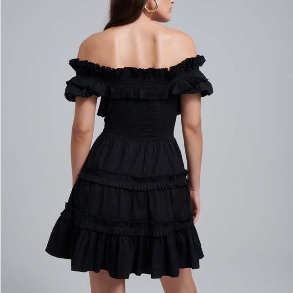 Black Off-The-Shoulder Ruffled Mini Dress - Picture 2 of 4